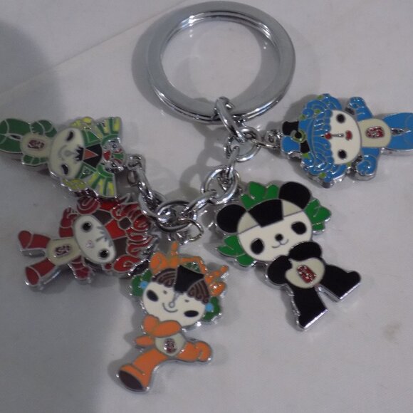 2008 Beijing Olympics Keychain With 5 Fuwa Mascot Charms New - Picture 5 of 8